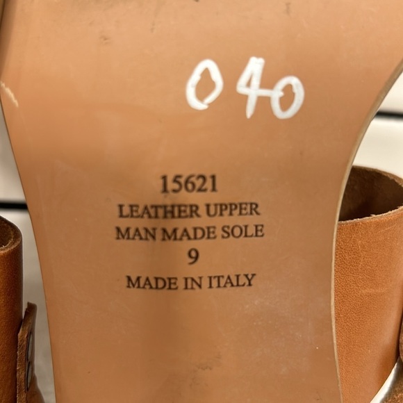 Barbara Barbieri Brown Tan Leather Sling Back Stacked Wood Block Heels Open Toe - Picture 16 of 16